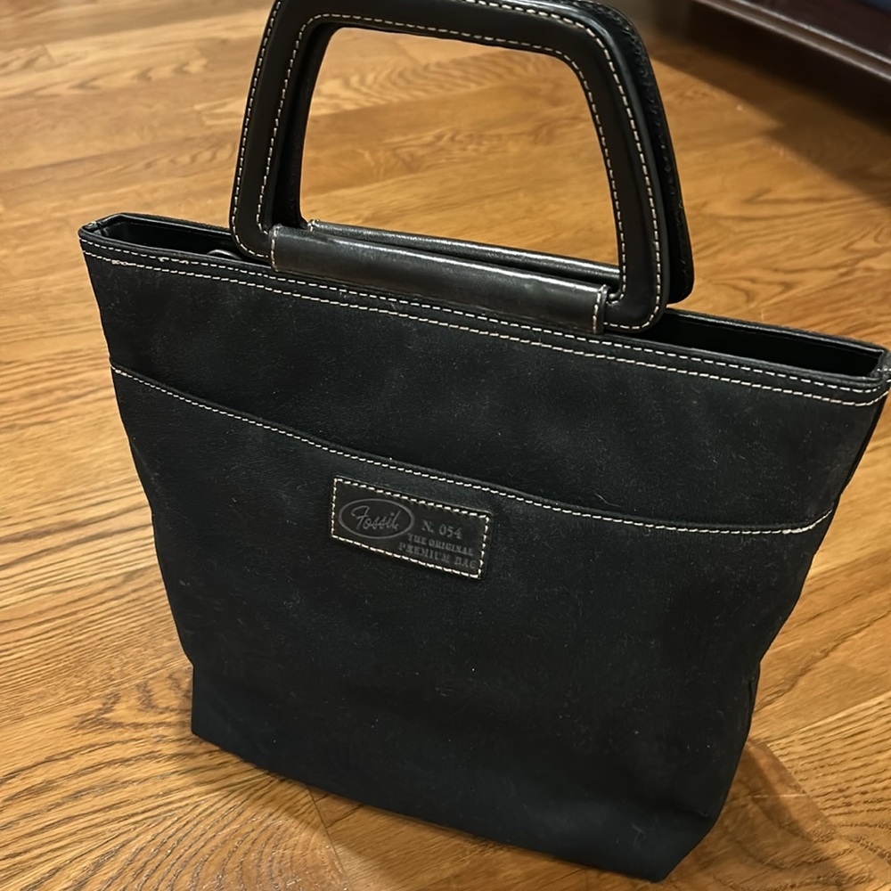 Fossil Black Suede Top-Handle Tote
